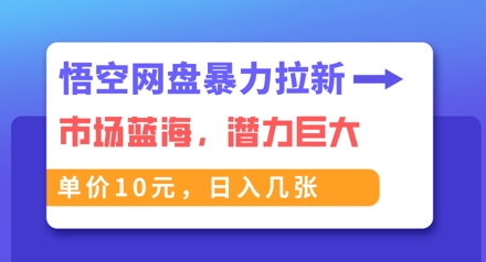 悟空网盘暴力拉新：一单10元，市场空白，日入几张-轻创终点站